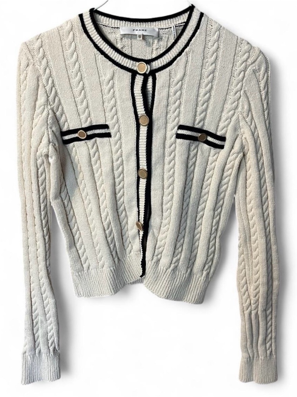 Frame Cable Knit Cardigan W/ Gold Buttons